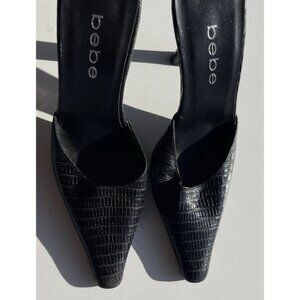 Bebe Women’s Sz 5 Black Crocodile Leather Platform Stiletto Heels Made in Spain